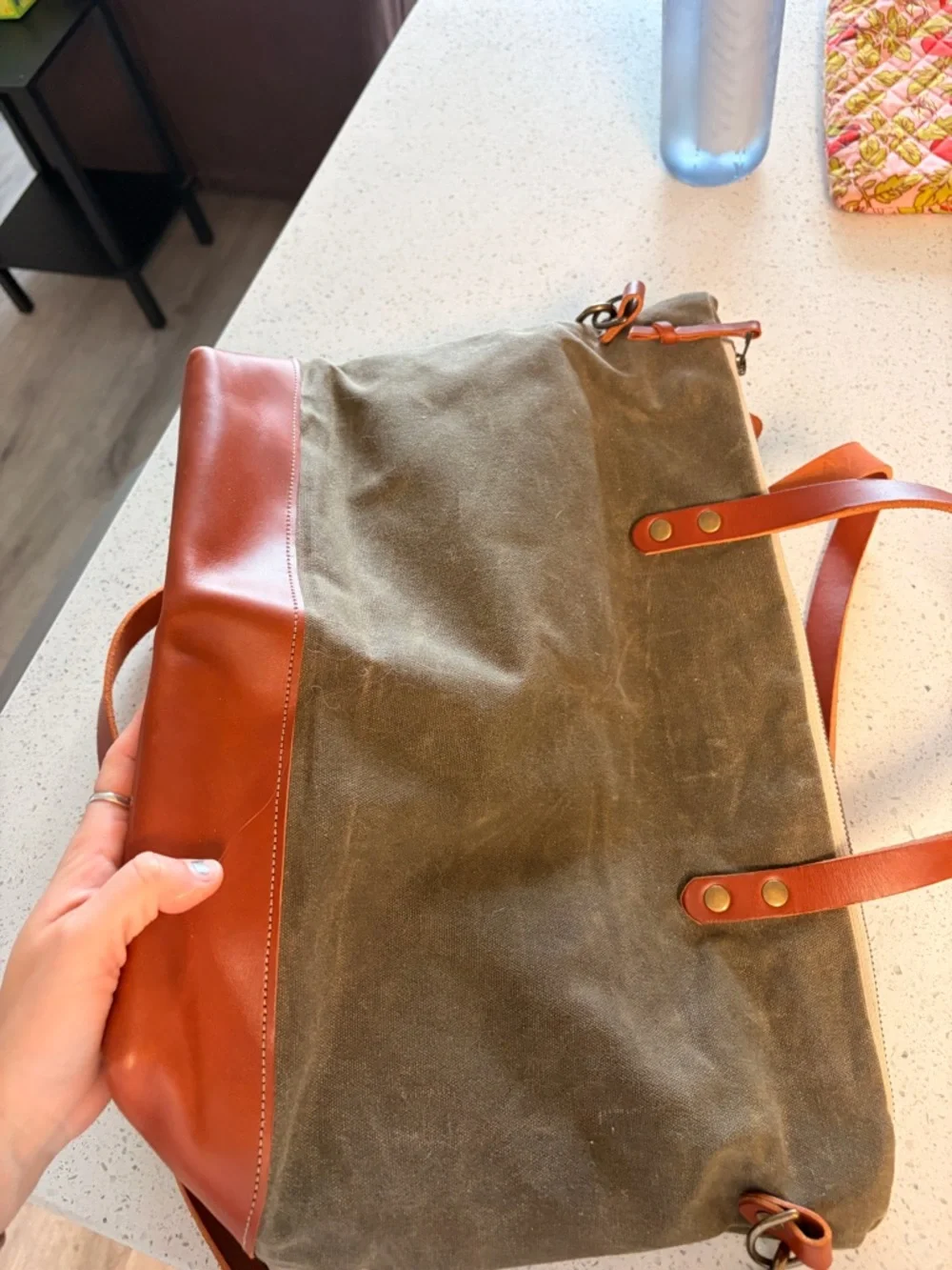 Olive Canvas & Brown Leather Men’s Carryall